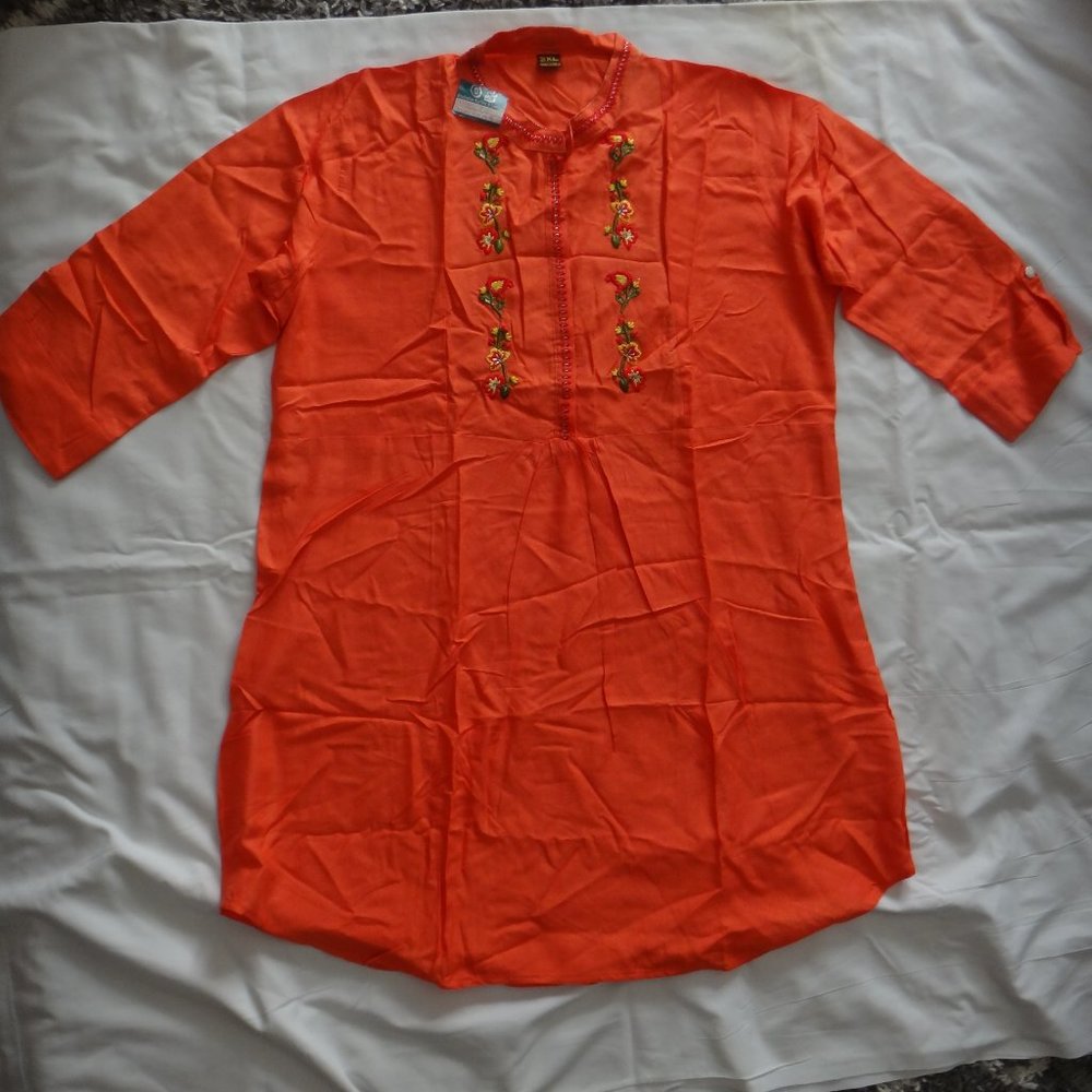 Coral Embroidered Desi/Indian/Pakistani Traditional Kurta *NWT*